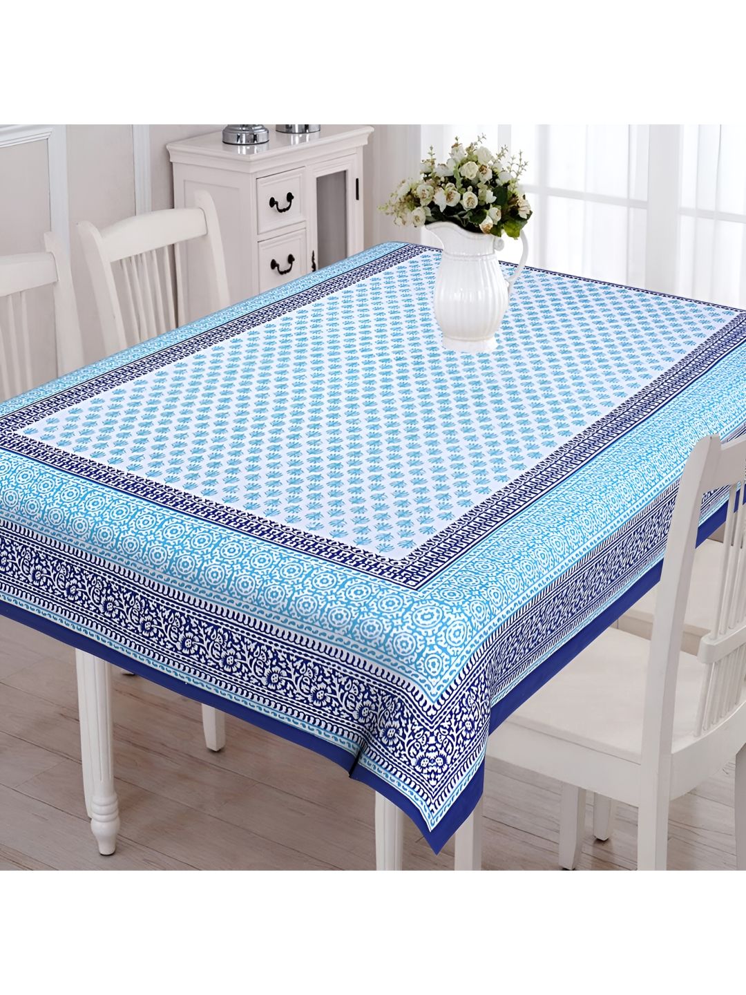 Texstylers Blue Floral Anti-Slip Cotton 6-Seater Table Cover-picture-41