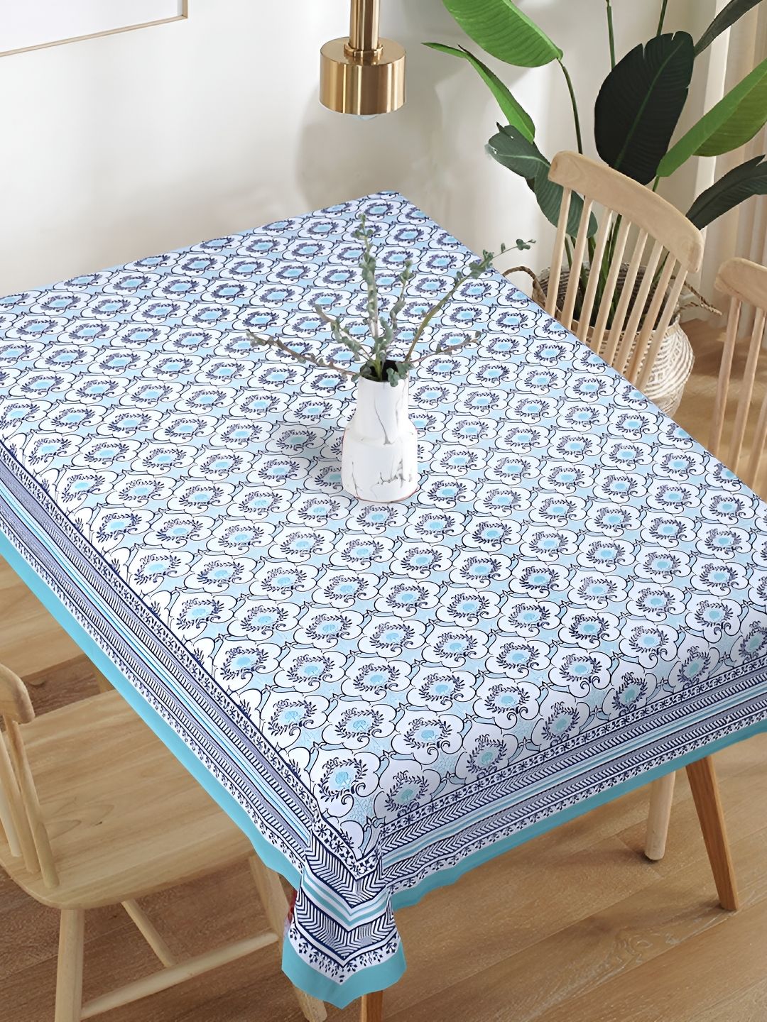 Texstylers Sea Green Ethnic Motifs Anti-Slip Cotton 6-Seater Table Cover-picture-32