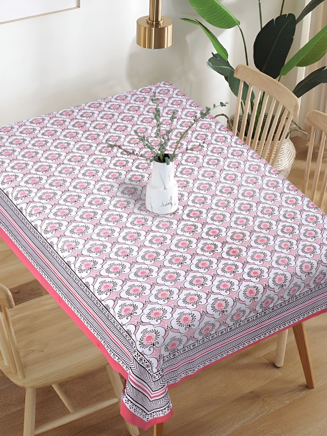 Texstylers Pink Ethnic Motifs Anti-Slip Cotton 6-Seater Table Cover-picture-35