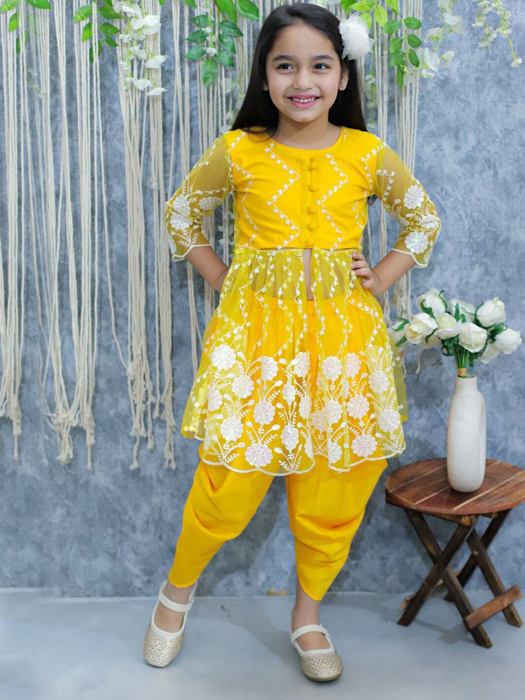 BownBee Girls Embroidered Round Neck Top with Dhoti Pant-image-30