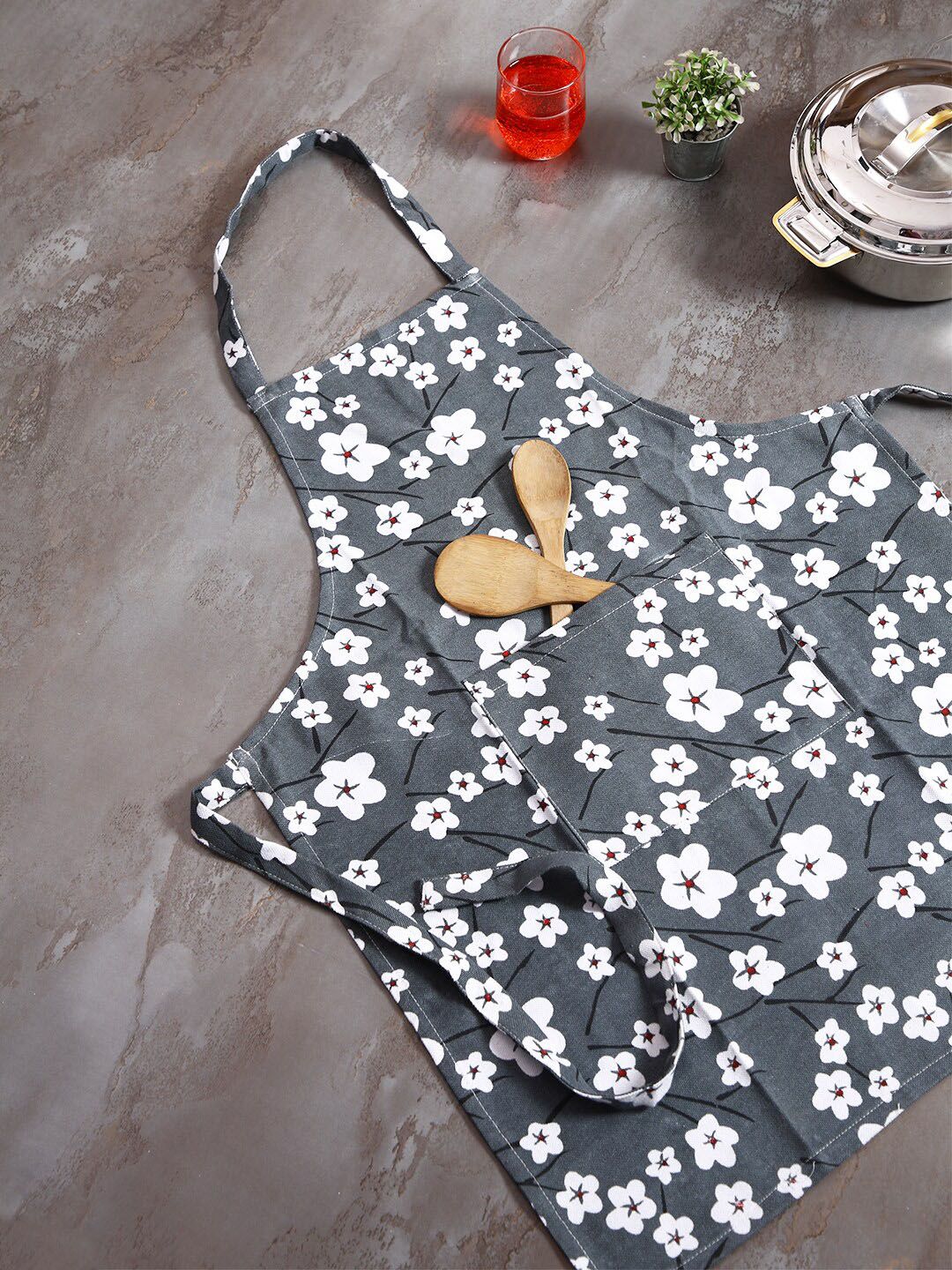 Soumya Grey & White Printed Cotton Apron-image-28