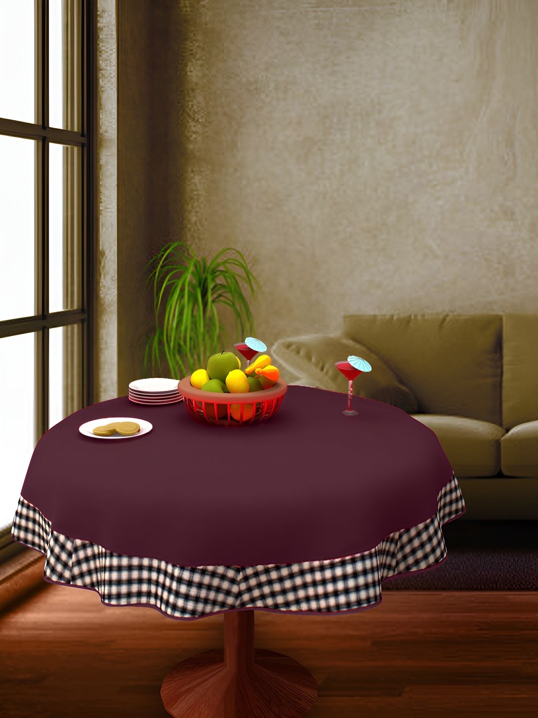 Home Heart Purple & White Cotton Patchwork Round Table Cover-picture-32