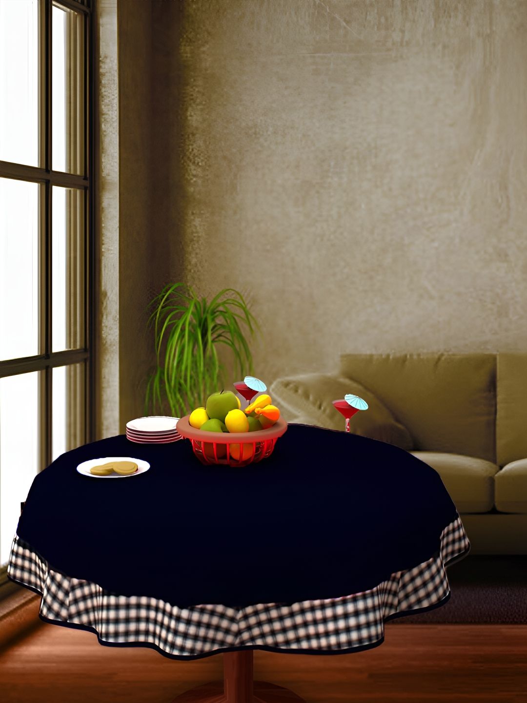 Home Heart Navy Blue Cotton Round 2-Seater Table Cover with Patchwork details-picture-23