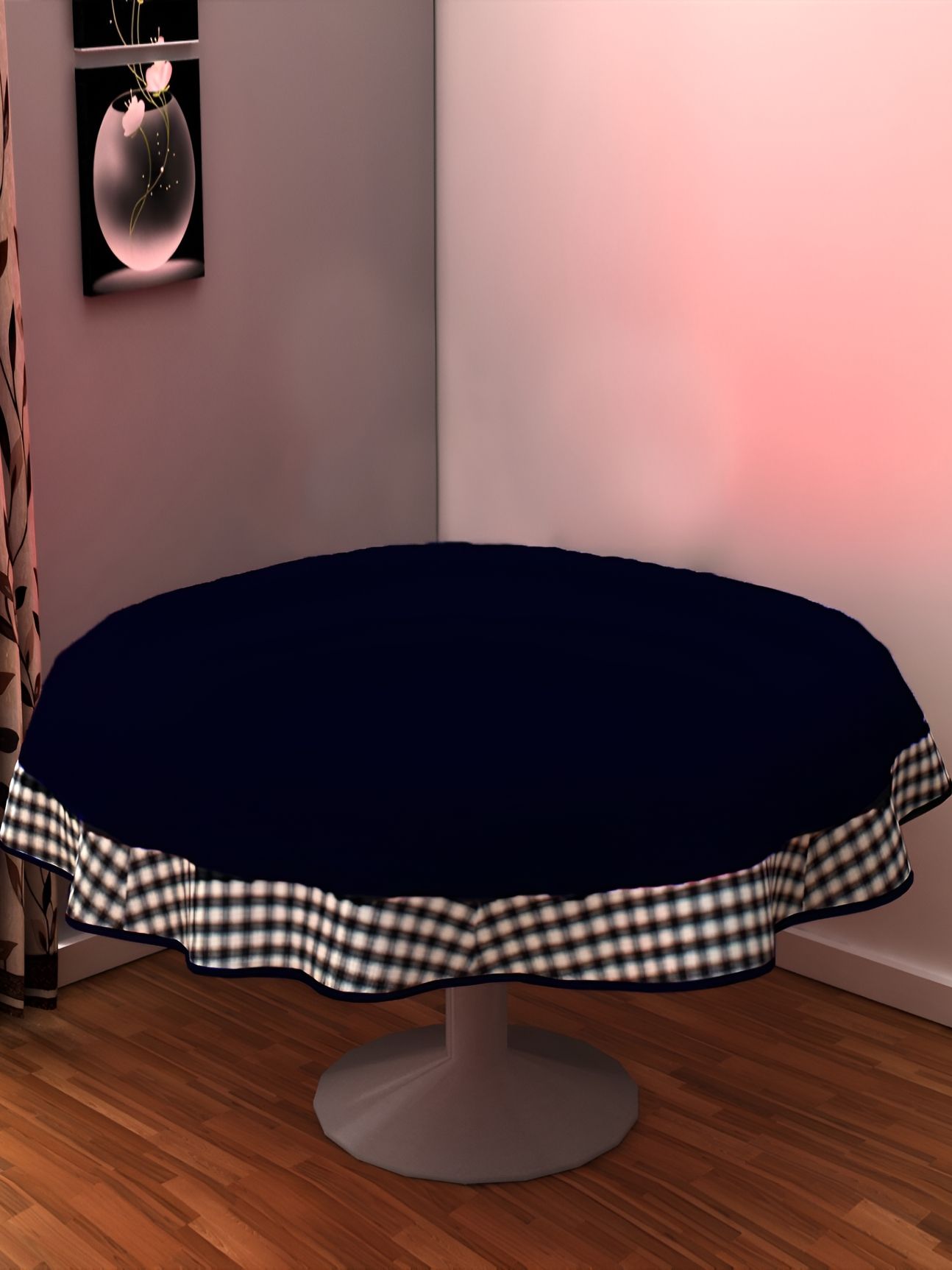 Home Heart Navy Blue & White Cotton Patchwork Round Table Cover-picture-26