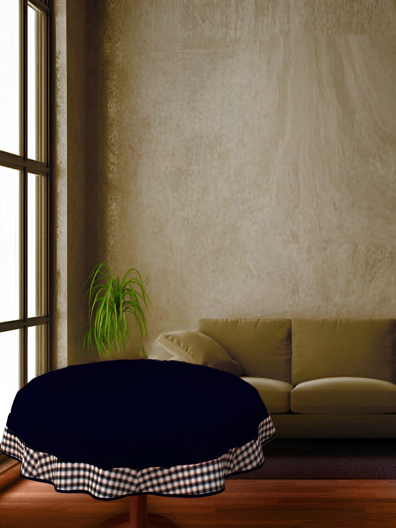 Home Heart Navy Blue & White Cotton Patchwork Round Table Cover-picture-39