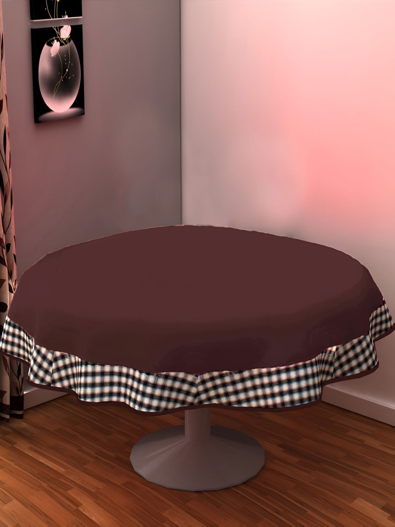 Home Heart Brown & White Cotton Patchwork Round Table Cover-picture-18