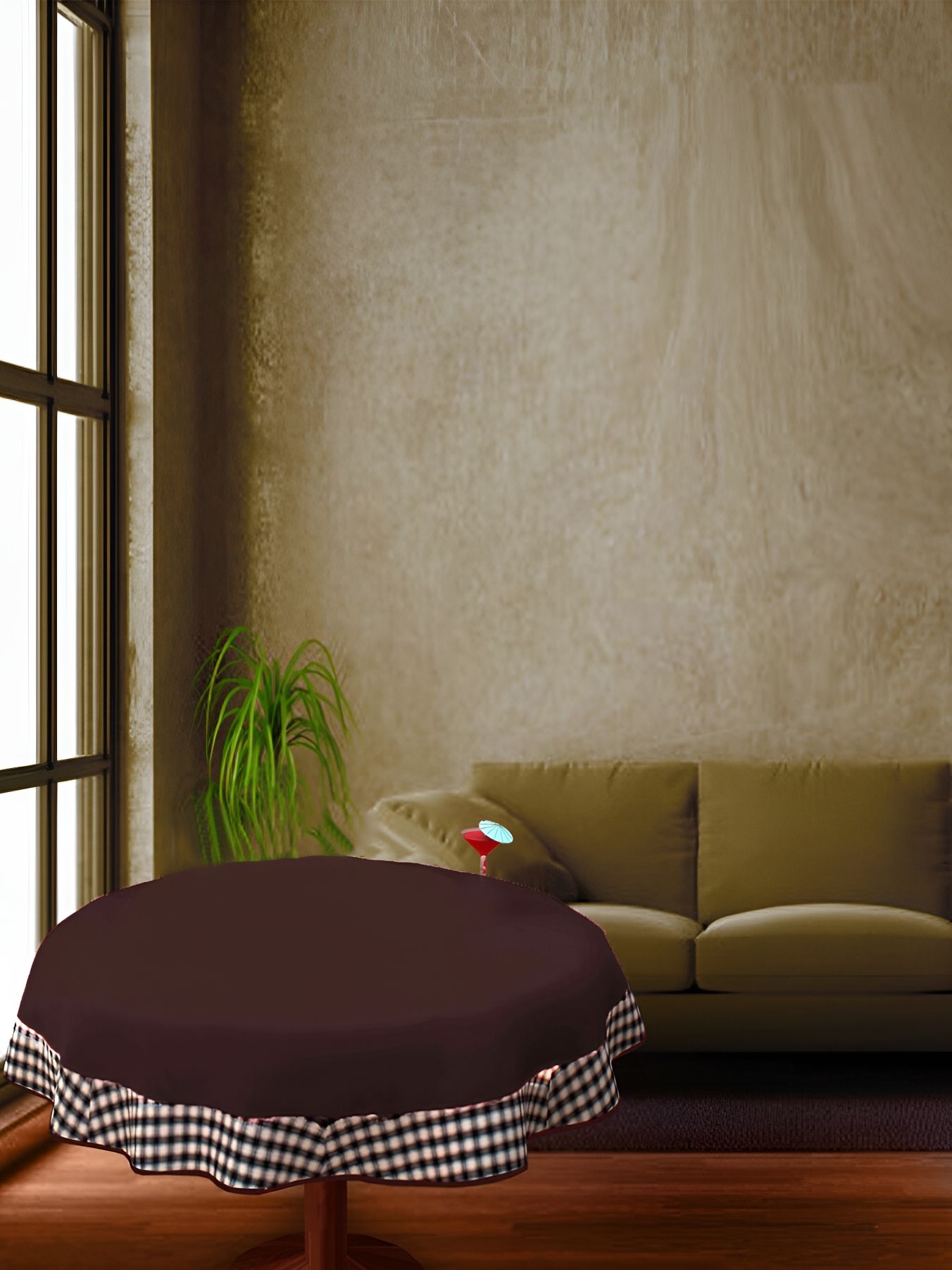 Home Heart Brown Cotton Round 4-Seater Table Cover with Patchwork details-picture-28