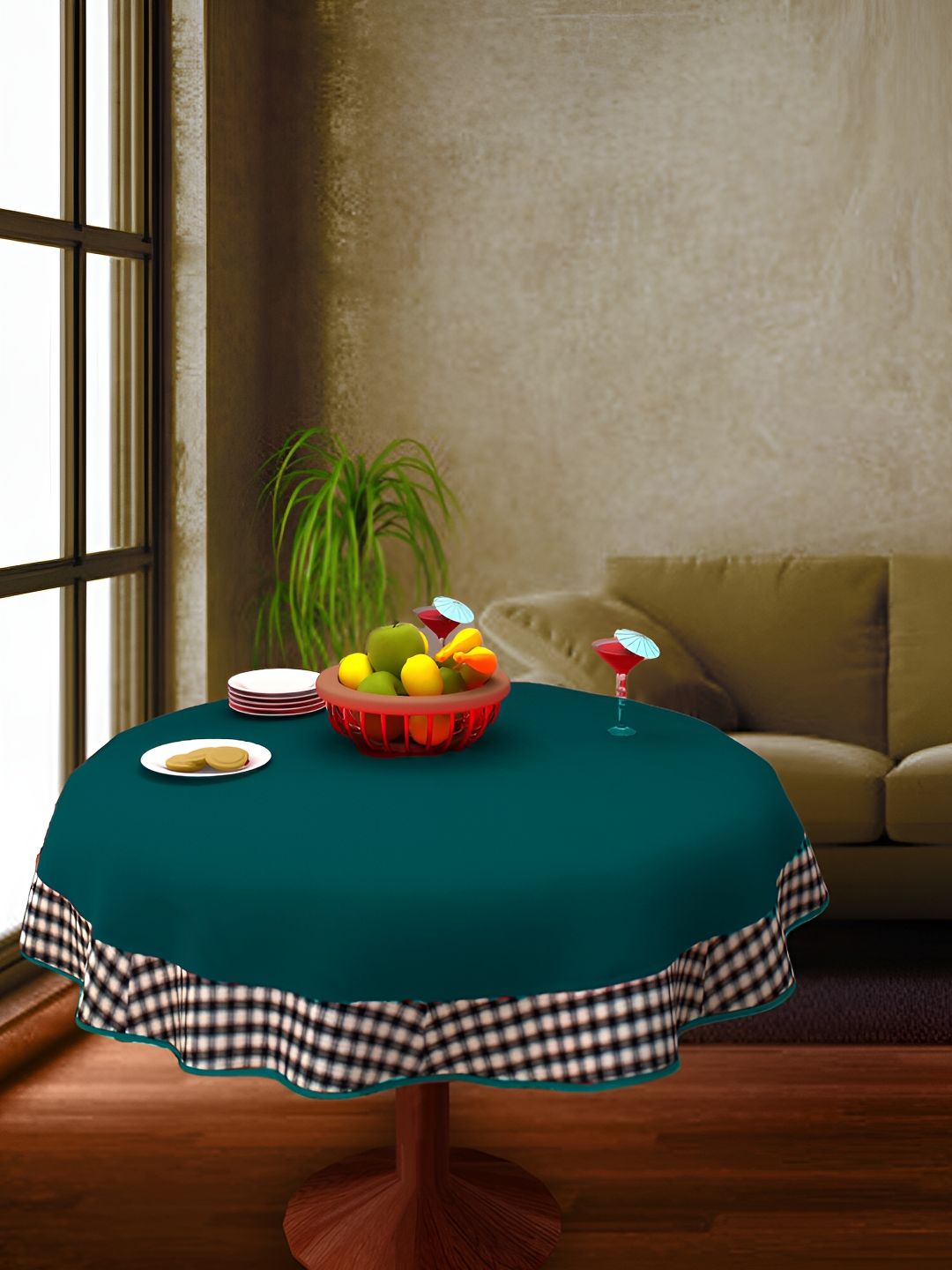 Home Heart Green & White Cotton Patchwork Round Table Cover-picture-16
