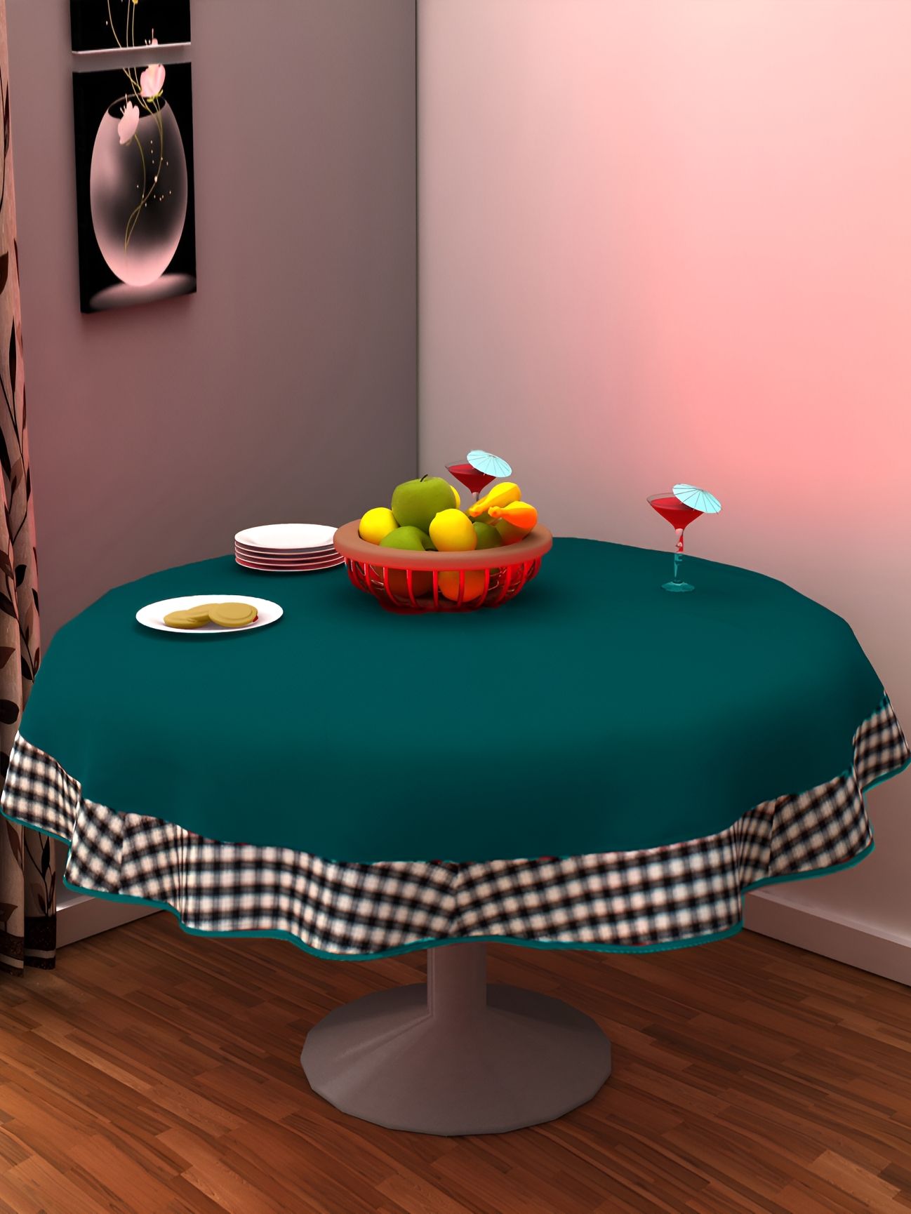 Home Heart Green & White Cotton Patchwork Round Table Cover-picture-38