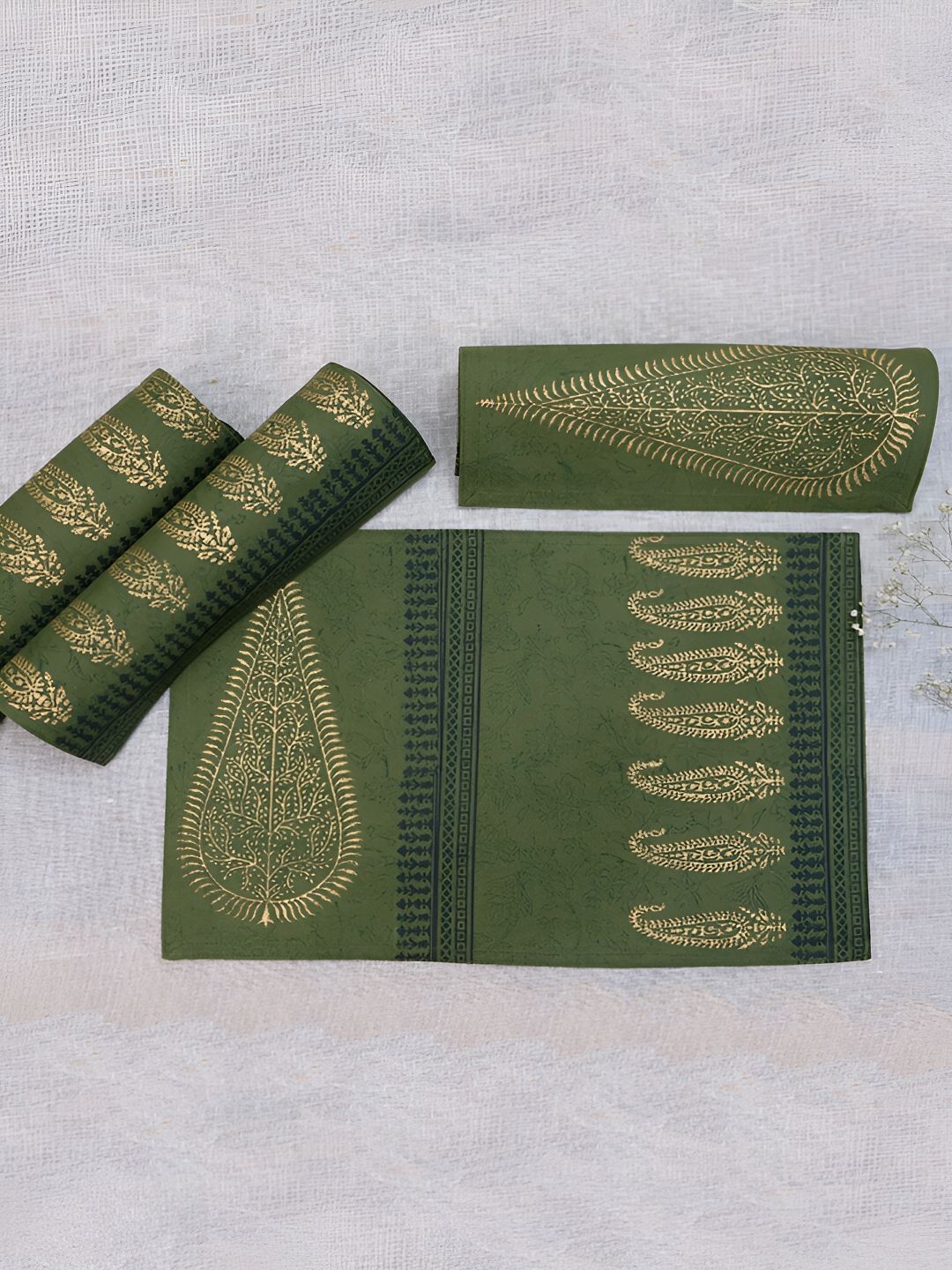 DESIGN GAATHA 6 Pieces Olive Green Printed Rectangular Cotton Table Placemats-picture-13