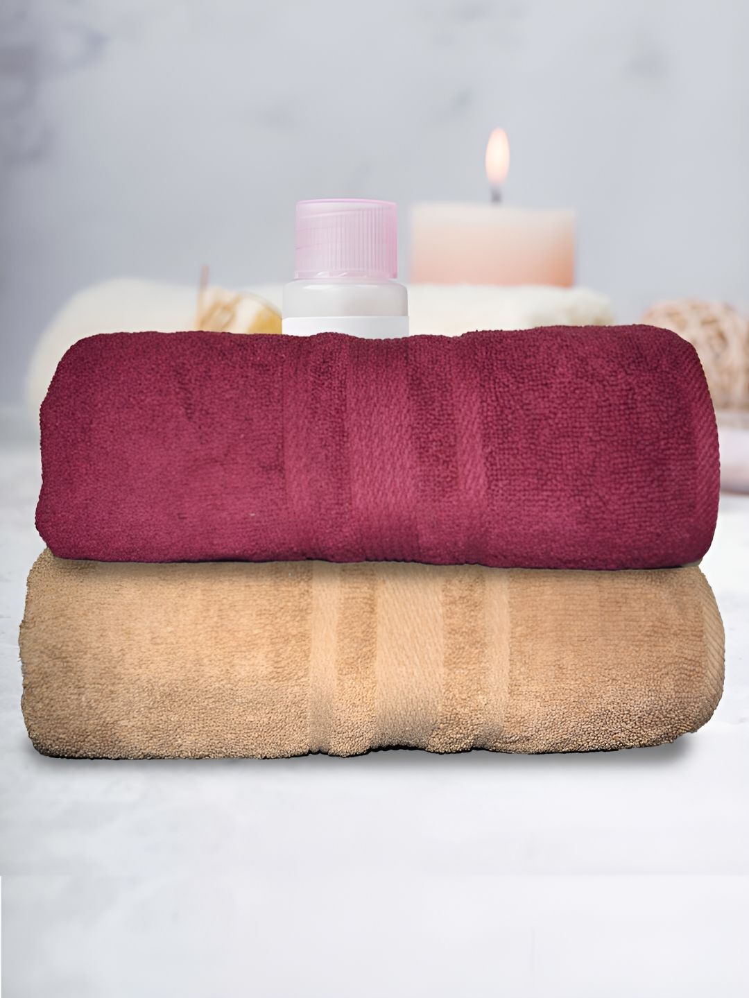 Athom Living Beige & Pink 2 Pieces 500 GSM Beach Towels-image-7