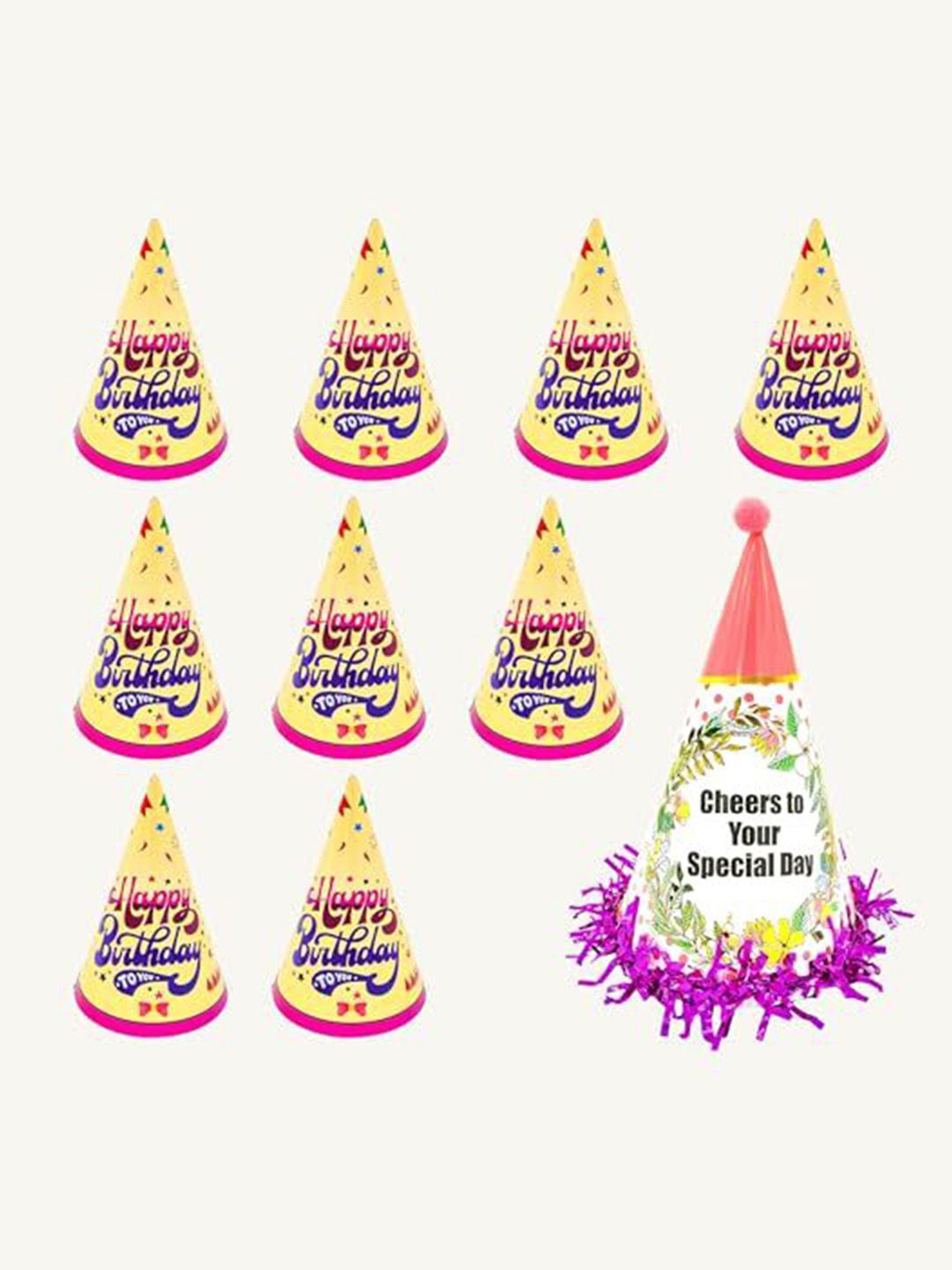 Special You Yellow & White 10 Pieces Printed Birthday Caps-picture-31