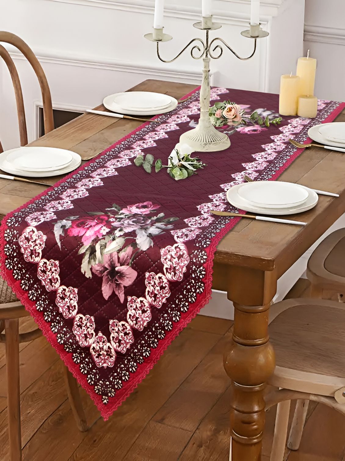 Dakshya Industries Maroon Printed Table Runner-picture-12