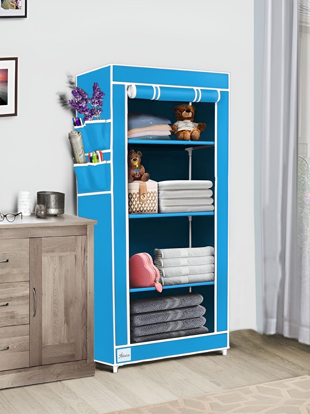Pamworld Blue 4-Tier Rectangle Shelf Collapsible Wardrobe-picture-27