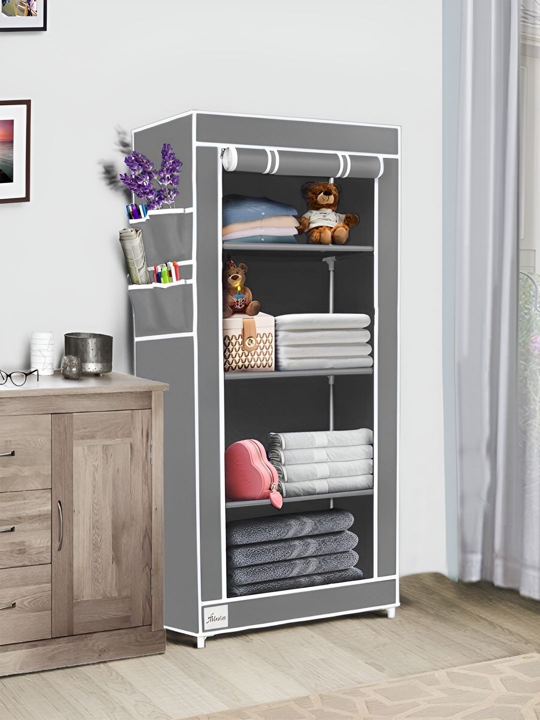 Pamworld Grey Durable 4-Shelf Wardrobe-picture-13