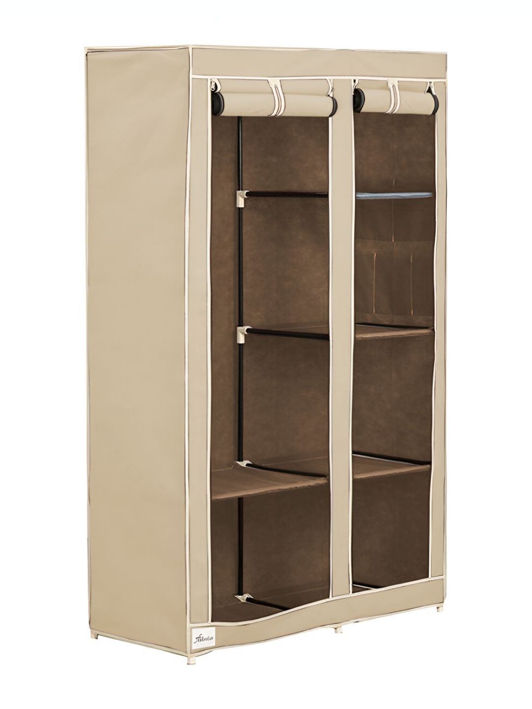 Pamworld Beige 6-Tier Rectangle Double Door Collapsible With Hanging Compartment Wardrobe-picture-34