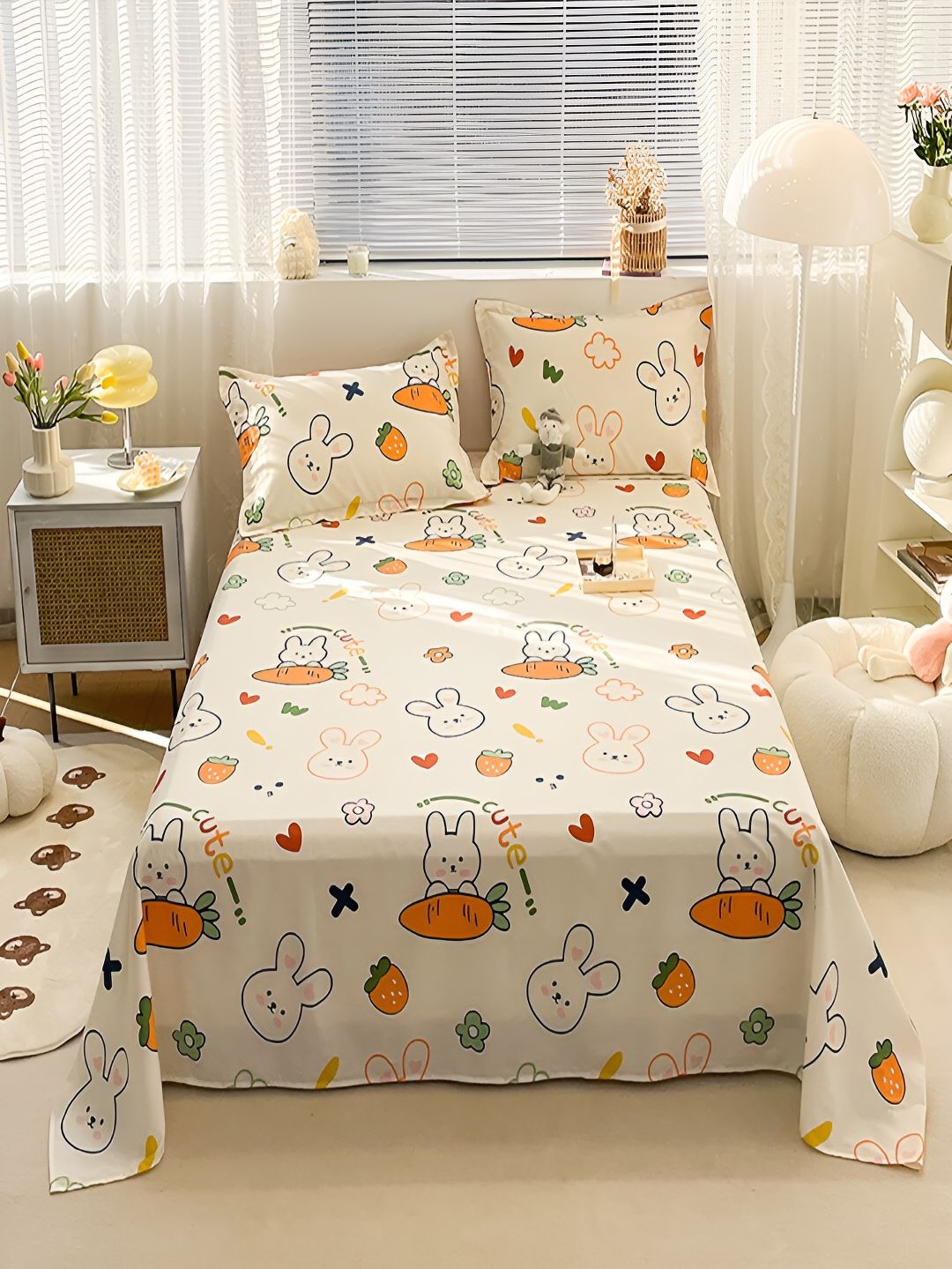 JC HOME White Cartoon Characters 200 TC Cotton Queen Bedsheet with 2 Pillow Covers-picture-23