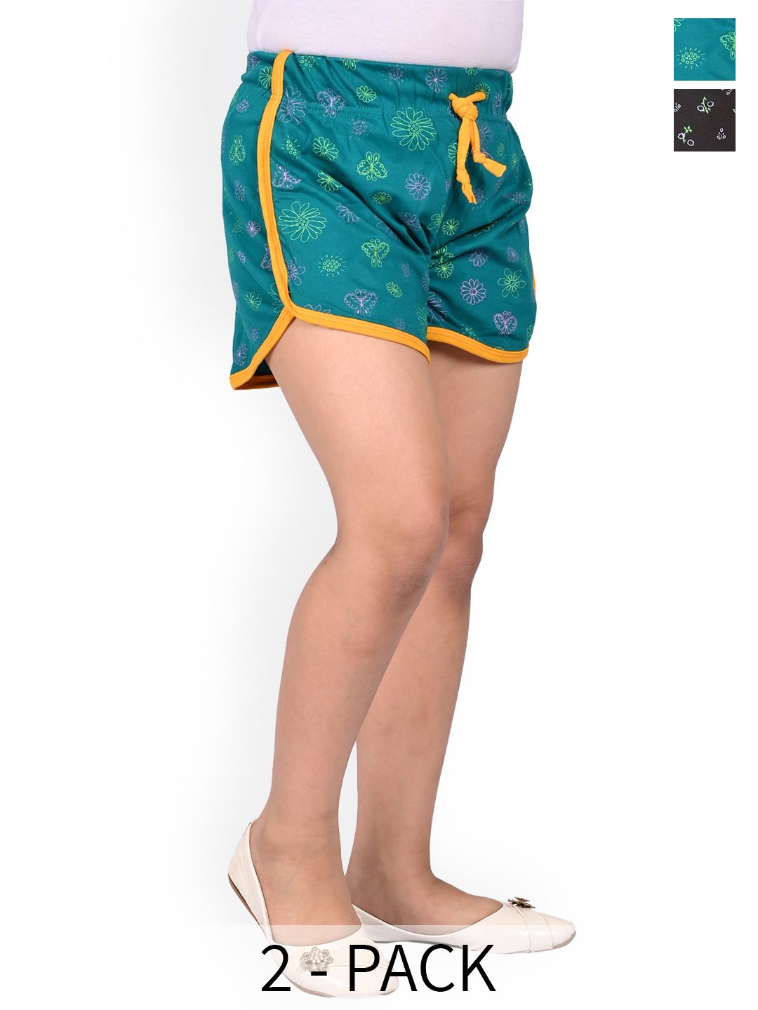 BAESD Girls Pack Of 2 Floral Printed High-Rise Cotton Hot Pants-picture-22