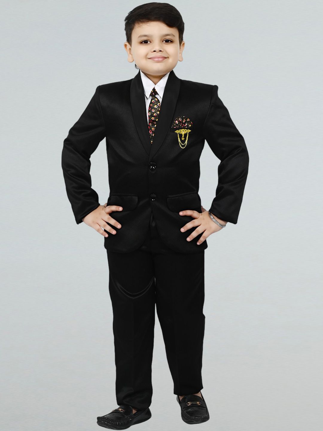 BT DEZINES Boys Single-Breasted Satin 4-Piece Party Suit-picture-23