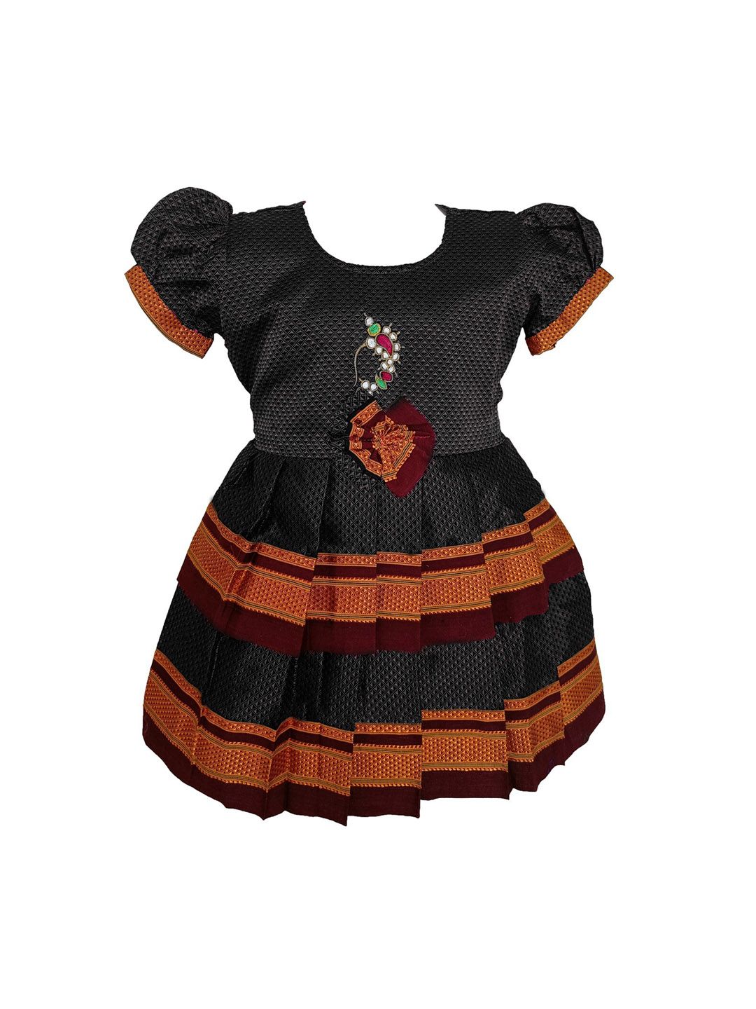 BAESD Infant Girls Printed Puff Sleeves Cotton Fit & Flare Ethnic Dresses-image-29