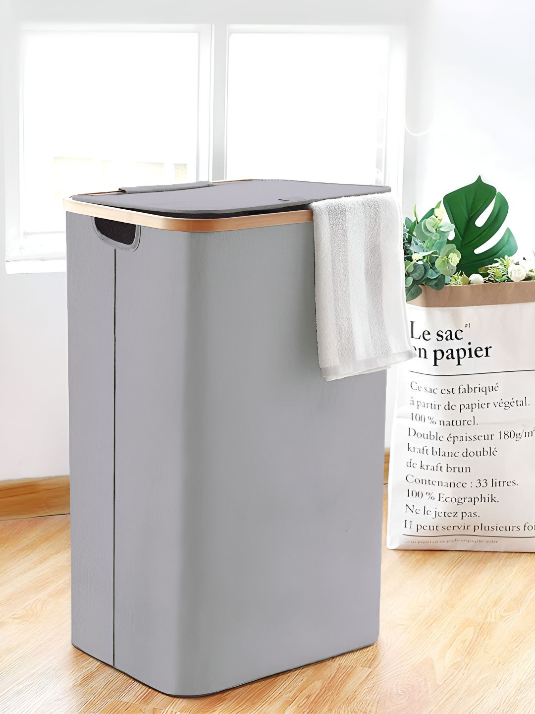 LUXEHOME INTERNATIONAL Grey Rectangle Shaped Foldable Laundry Bag-picture-41