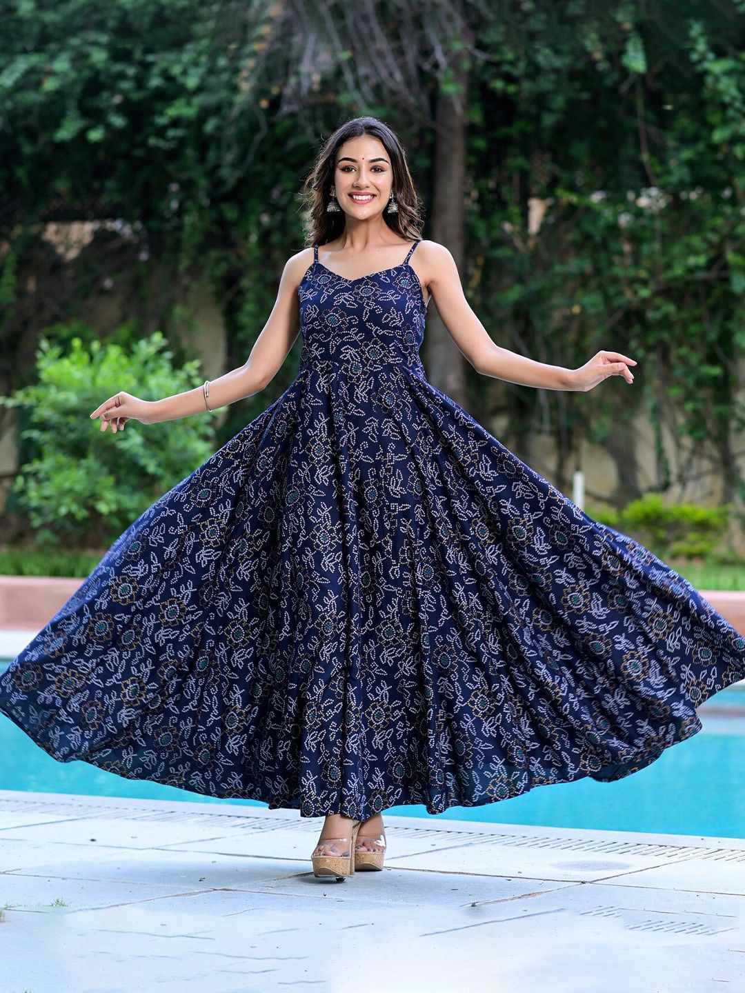 Dress21 Bandhani Printed Shoulder Straps Maxi Ethnic Dress-picture-51