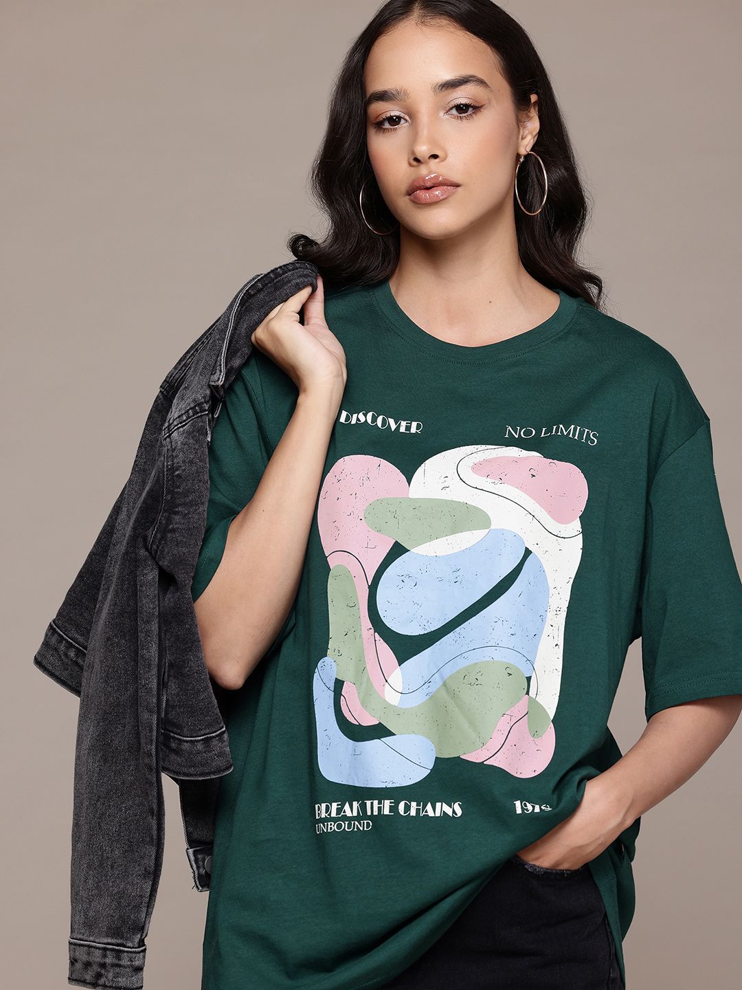 The Roadster Lifestyle Co. Women Graphic Print Pure Cotton Oversized T-shirt