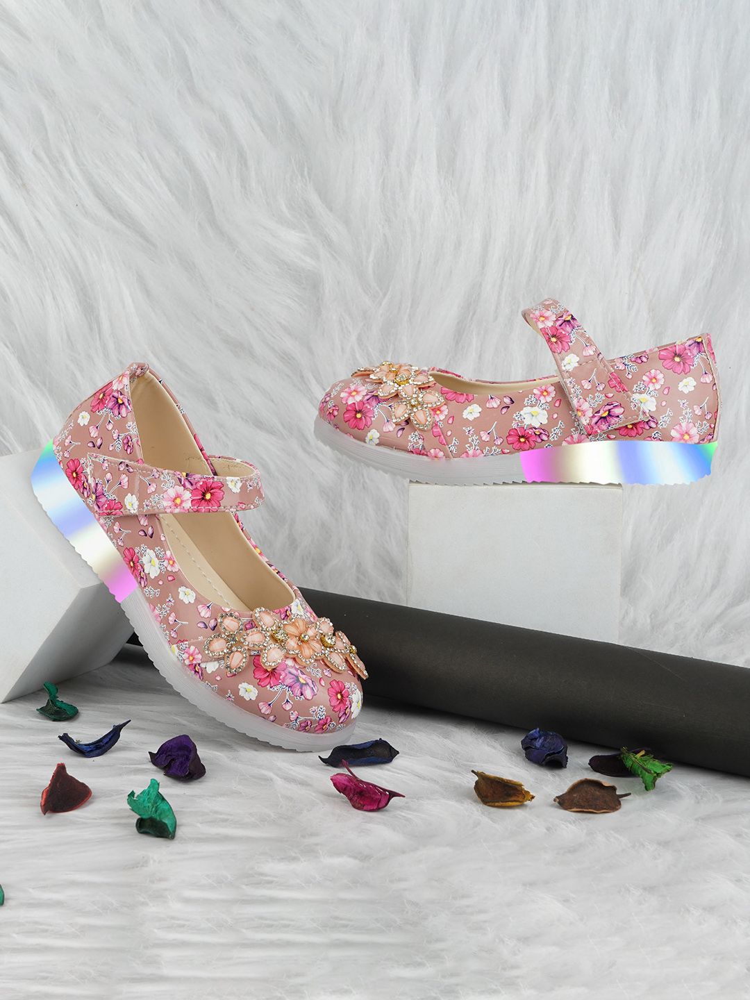 BAESD Girls Printed Bow Embellished Ballerinas