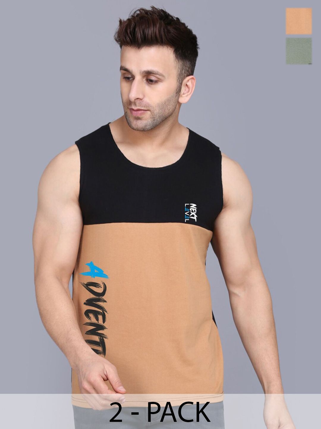 SLOWLORIS Pack Of 2 Colourblocked Cotton Innerwear Vests-picture-52