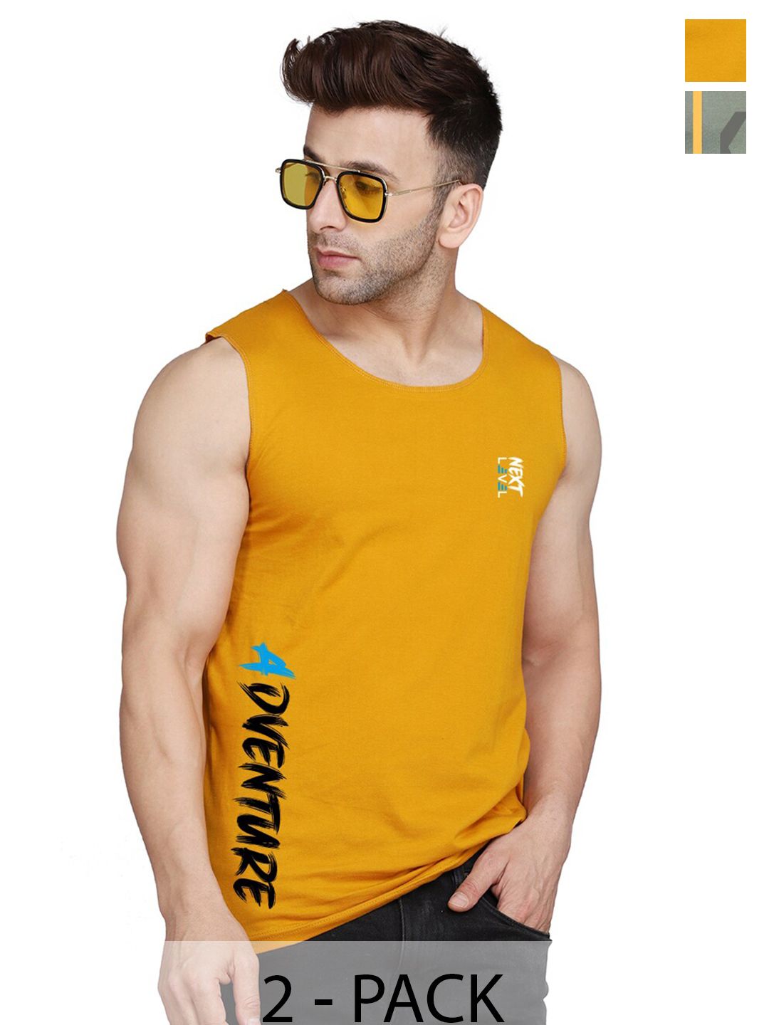 SLOWLORIS Pack Of 2 Round Neck Sleeveless Cotton Gym Vest-image-41