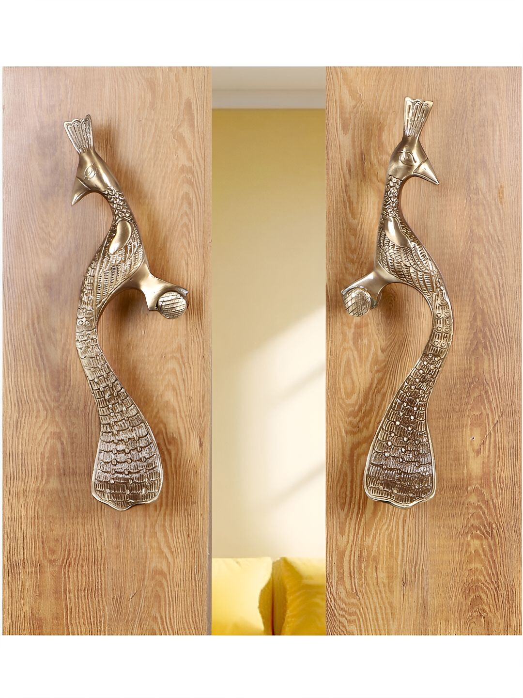Two Moustaches Brown 2 Pieces Peacock Design Brass Door Handles-image-39