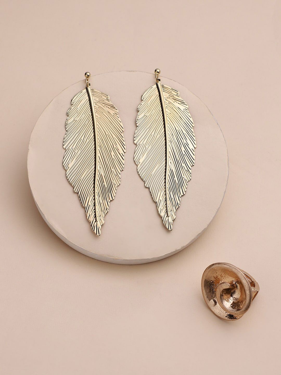 SOHI Set Of 2 Gold-Plated Contemporary Stud Earrings with Finger Ring-image-21