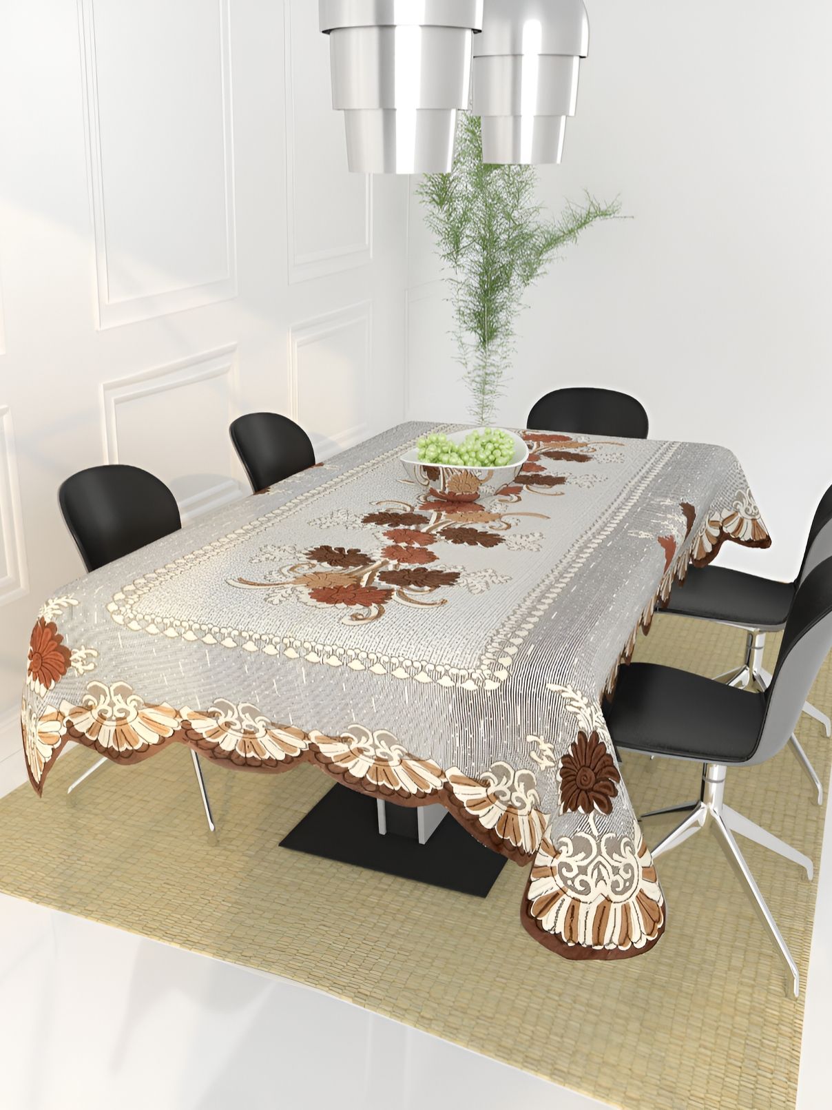 BIGGER FISH Brown Floral self Design Cotton 6-Seater Table Cover-picture-25