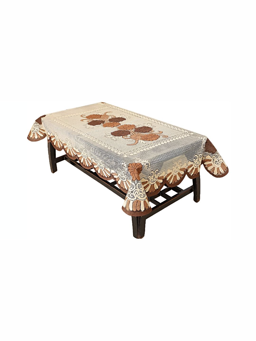 BIGGER FISH Brown & Beige Floral 8-Seater Cotton Table Cover-picture-28
