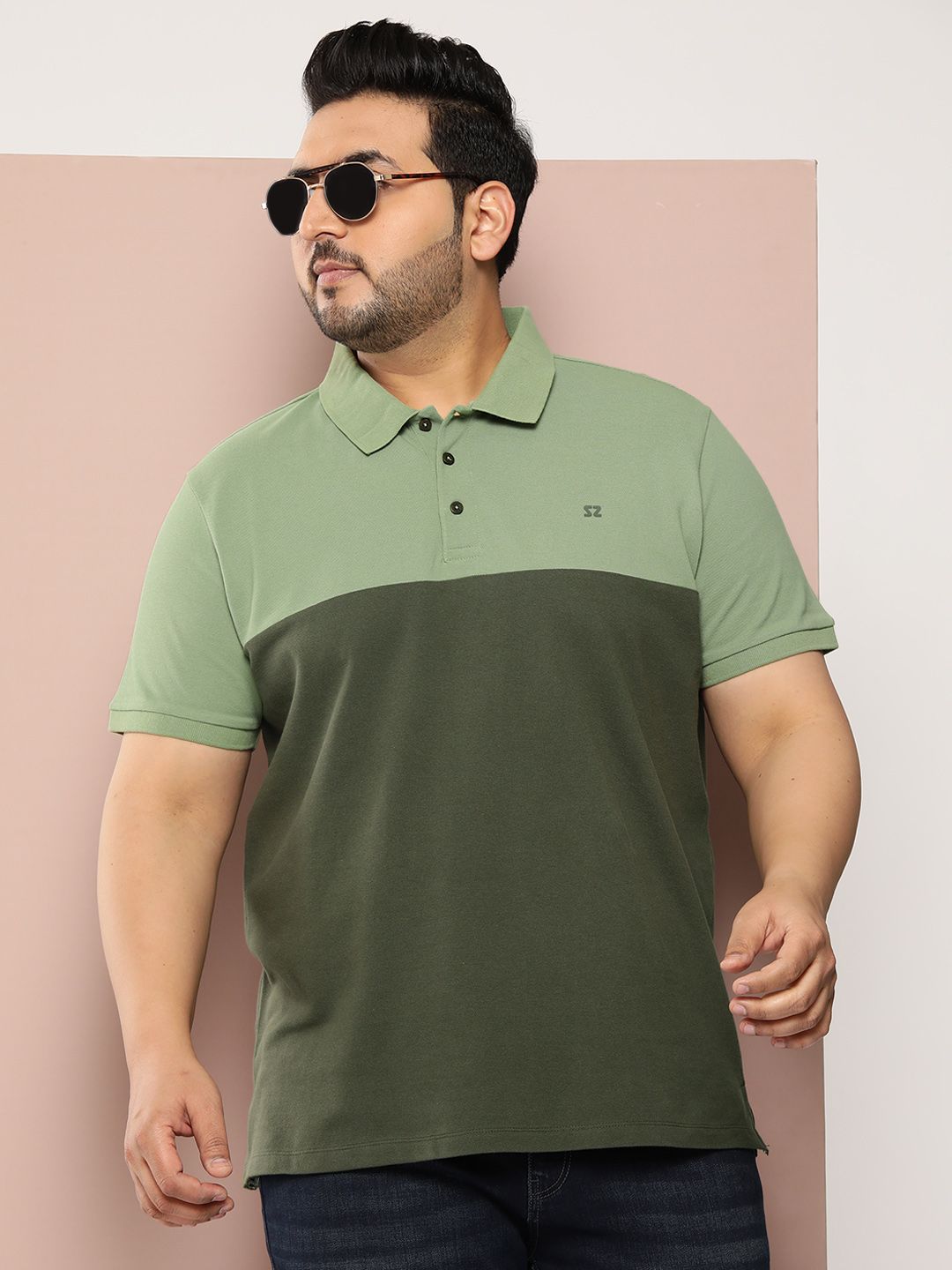 Sztori Men Plus Size Colourblocked Polo Collar Bio Finish Pure Cotton Golf T-shirt-picture-42