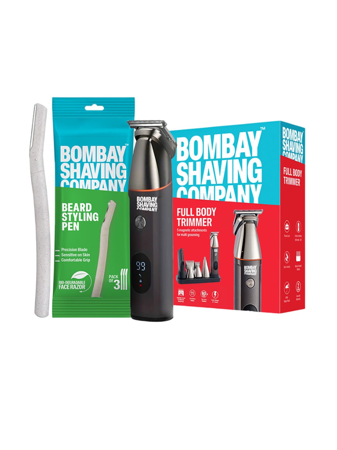 Bombay Shaving Company Men 5-In-1 Multi Grooming Full Body Trimmer With Beard Styling Pen