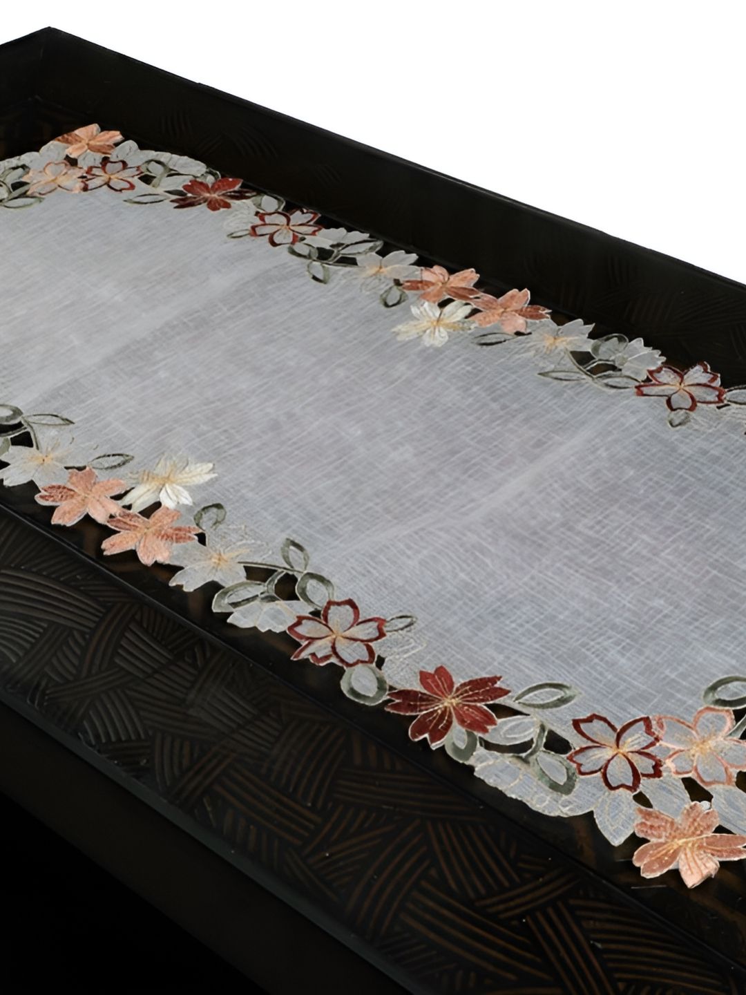 MONKDECOR Grey & Maroon Embroidered Table Runner-image-13