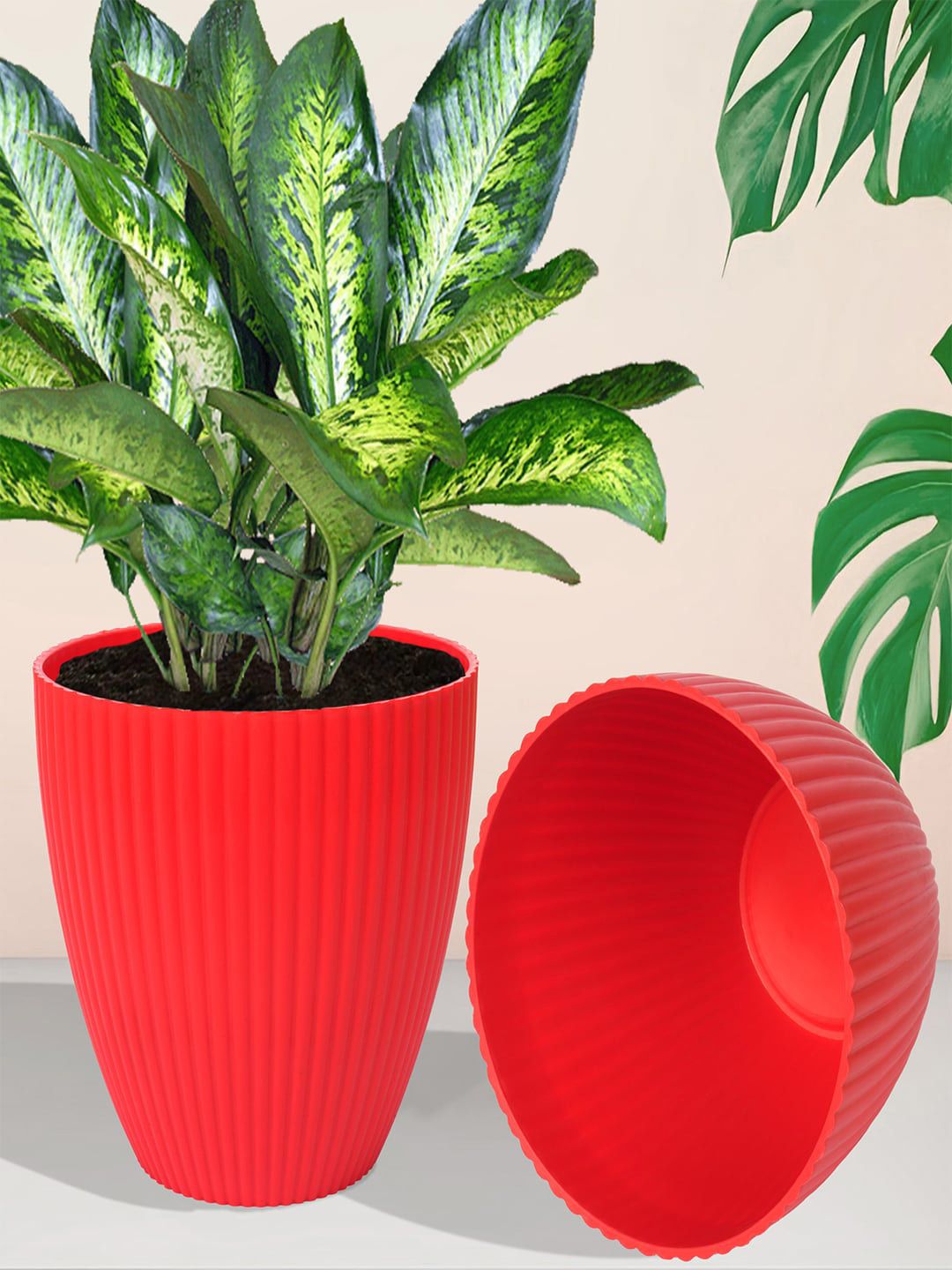 Kuber Industries Red 4 Pcs Textured Planters-picture-22