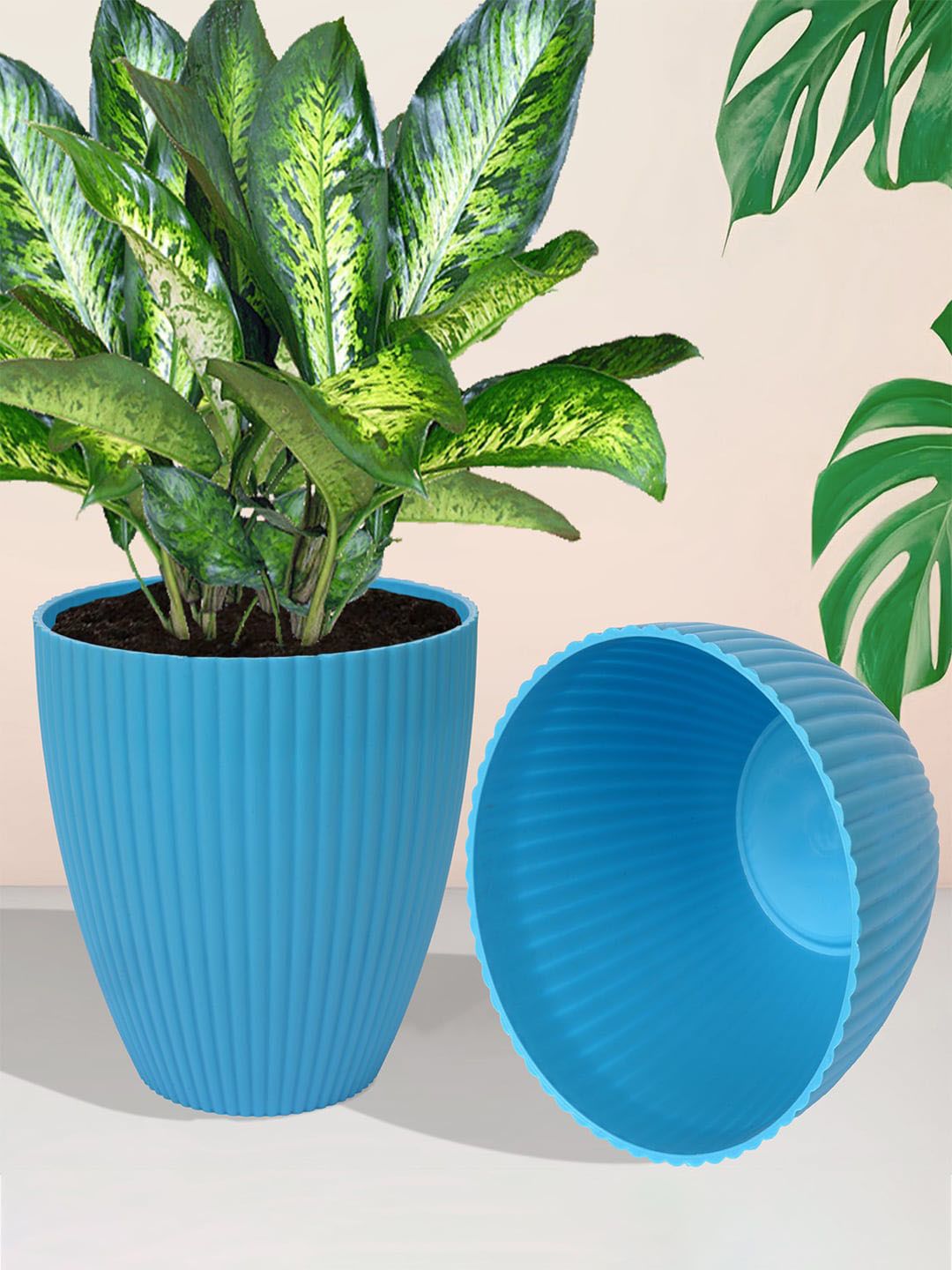 Kuber Industries Blue 4 Pcs Textured Planters-picture-30