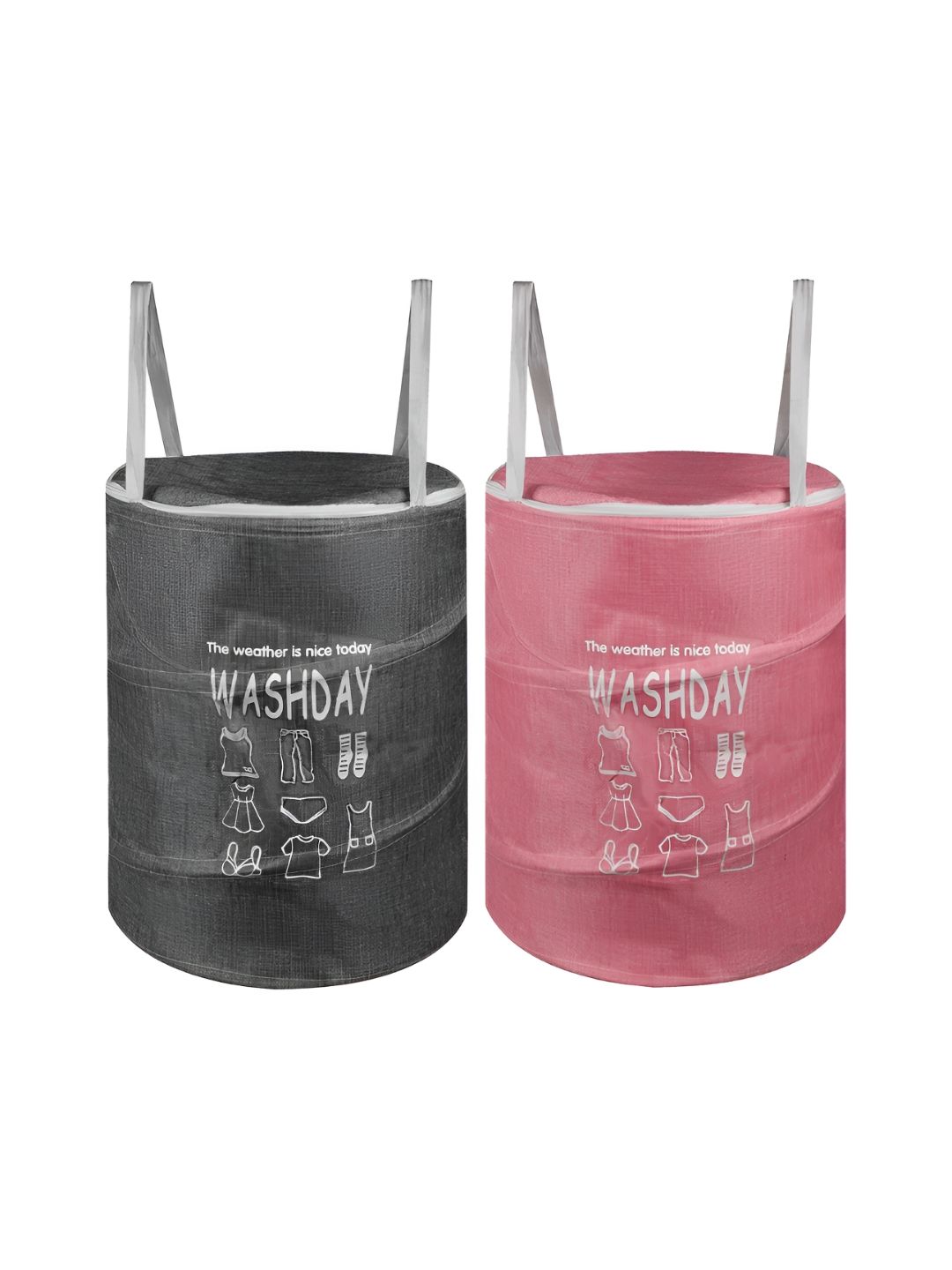 Kuber Industries Pink & Grey 2 Pcs Round Jute Foldable Laundry Bag-picture-33