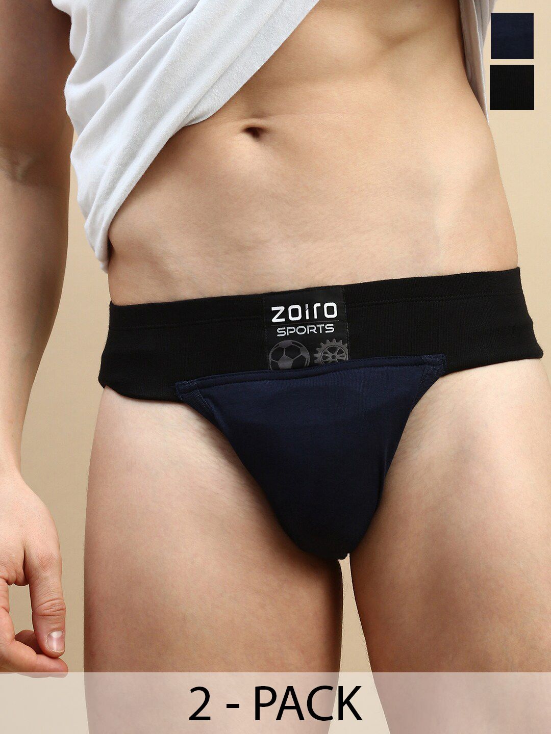 Zoiro Pack Of 2 Anti-Odour & Dry Patch Cotton Basic Briefs ZO-BRI-GYMSUP514-BLK-NVY-S-2PC-image-24