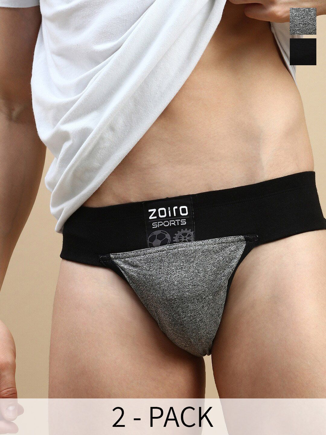 Zoiro Pack Of 2 Anti-Odour & Dry Patch Cotton Basic Briefs ZO-BRI-GYMSUP514-BLK-NVY-S-2PC-image-33