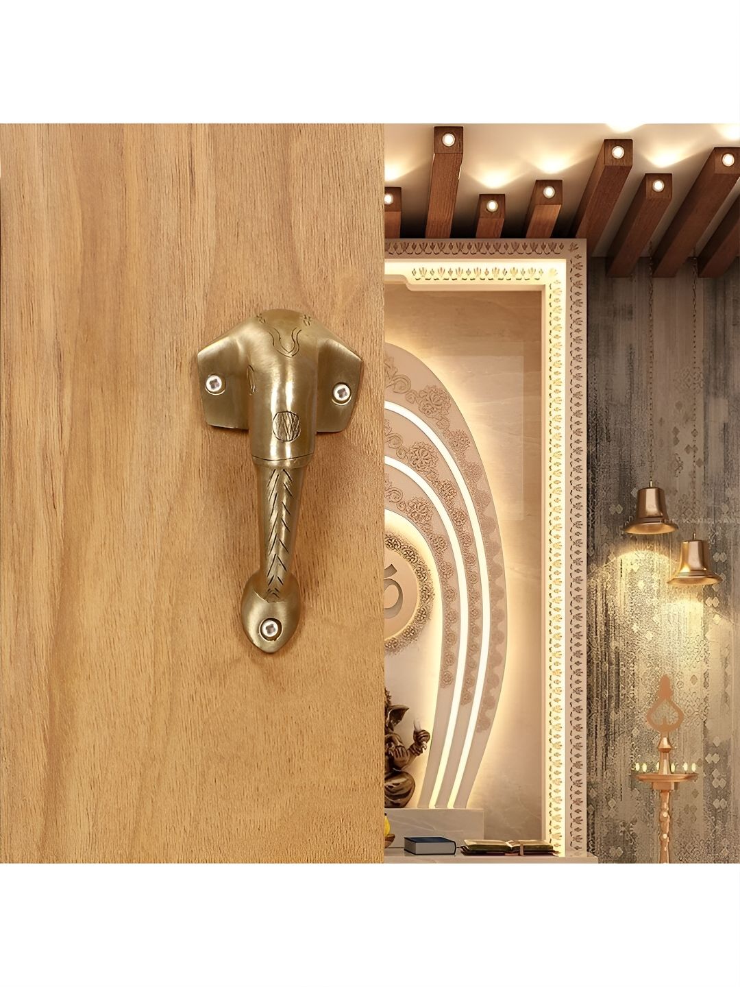 Two Moustaches Brown Ganesha Design Brass Door Handle-picture-36