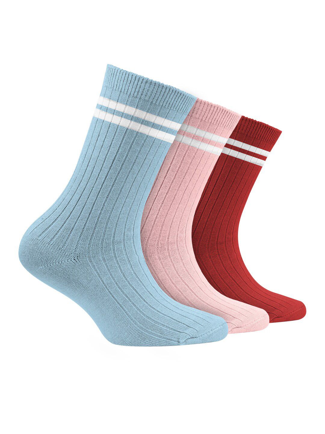 FOOTPRINTS Kids Pack Of 3 Ribbed Organic Cotton Anti-Bacterial Calf Length Socks-image-29