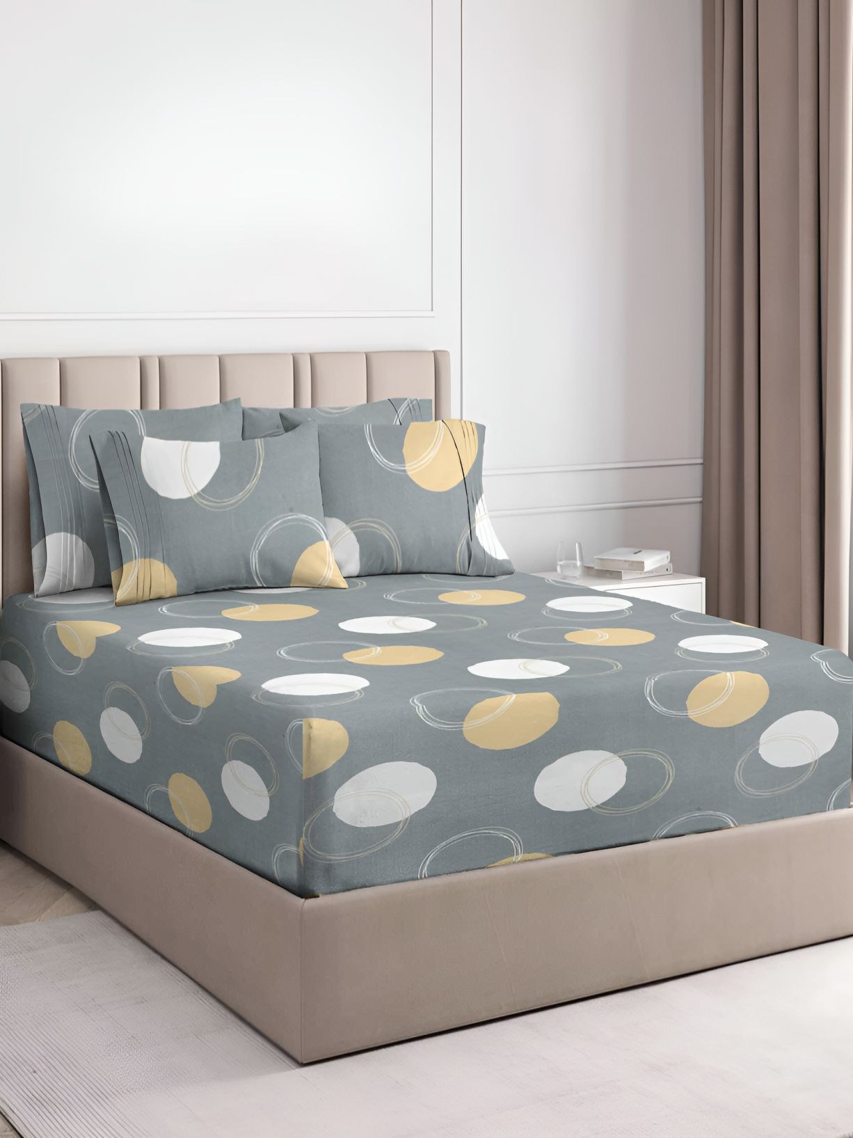 bsb home Green & White Abstract Microfiber180 TC King Fitted Bedsheet with 2 Pillow Covers-picture-21