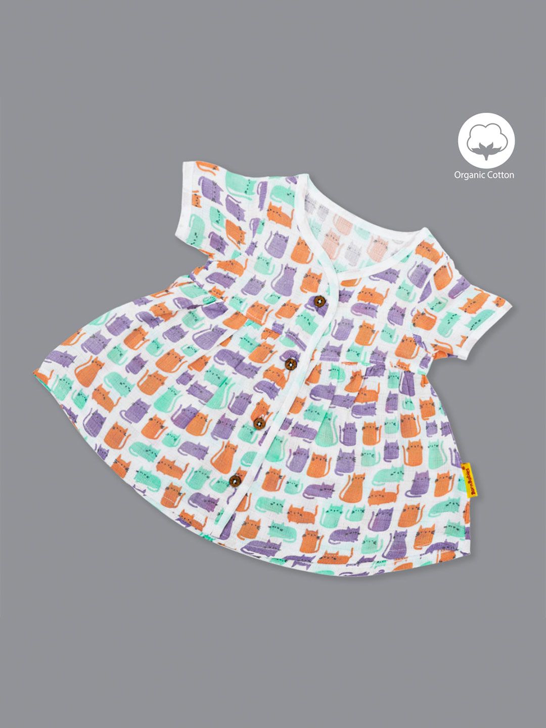 Born Babies Conversational Print V-Neck Short Sleeves Organic Cotton A-Line Dress-picture-45