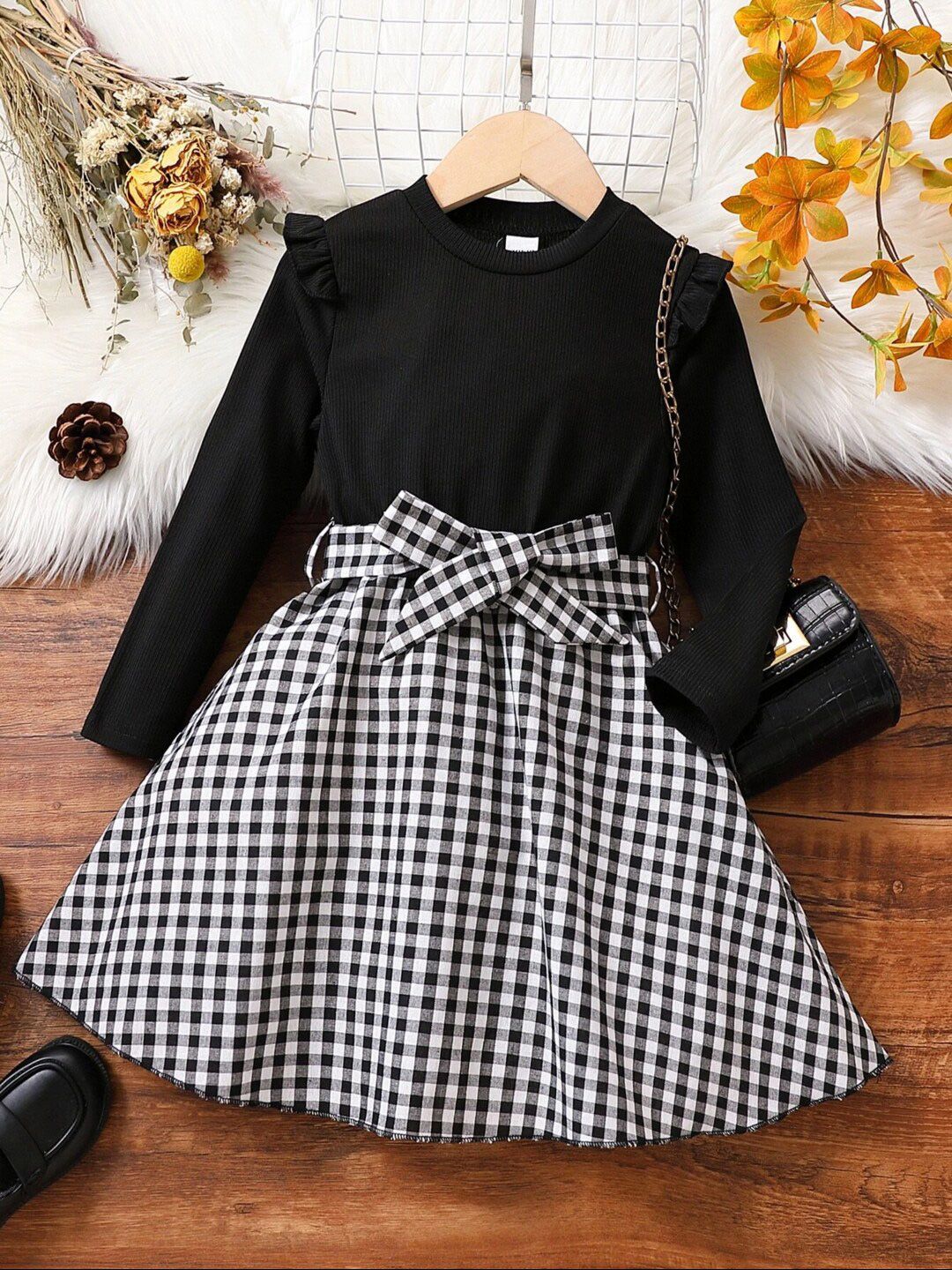 BAESD Girls Checked Fit & Flare Cotton Belted Dress-picture-32