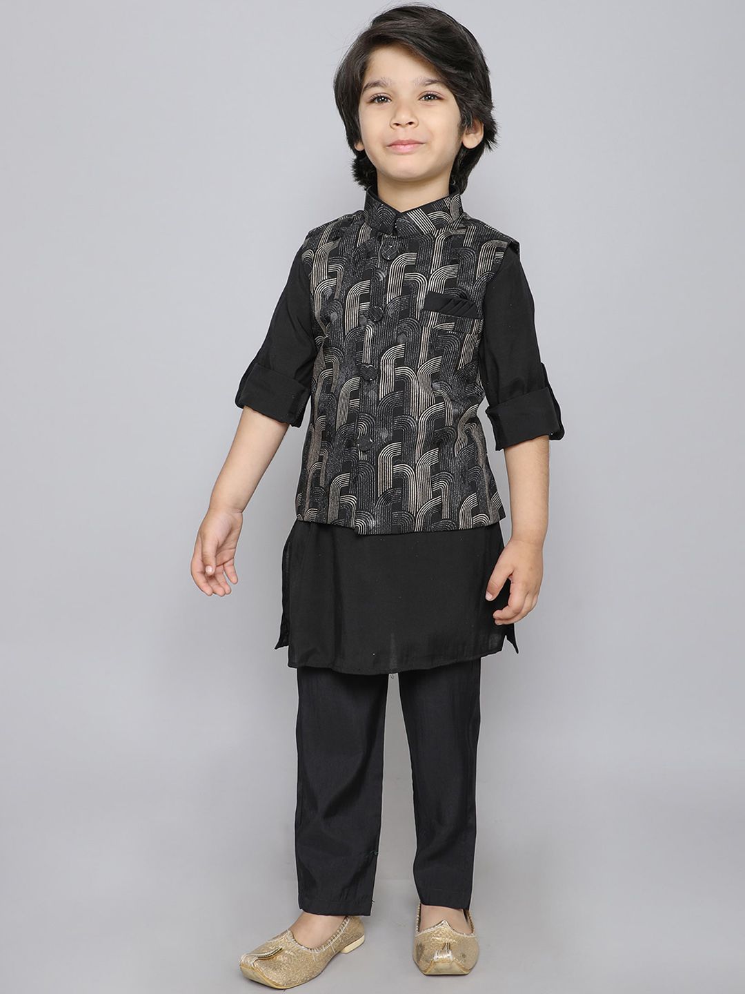 Ministitch Boys Regular Mandarin Collar Printed Kurta with Trousers-picture-13