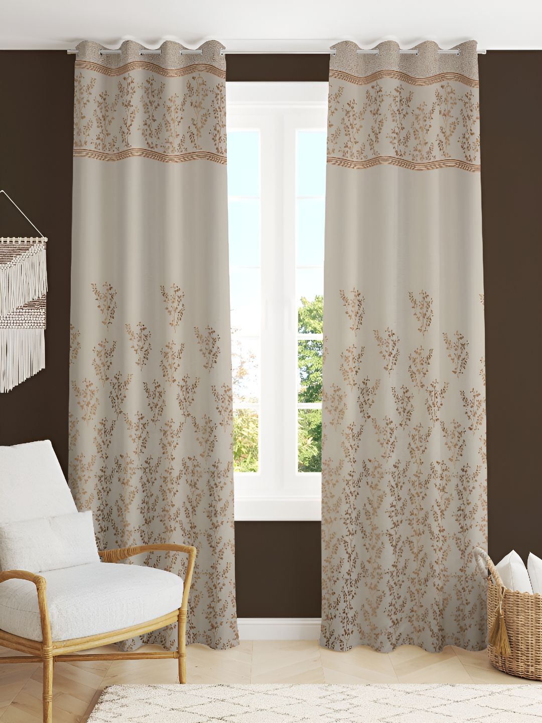 Kraftiq Homes Gold-Toned & White 2 Pieces Embroidered Room Darkening Long Door Curtains-picture-19