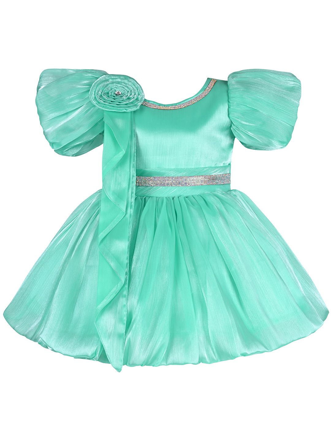 Wish Karo Infant Girls Embellished Puff Sleeve Lace Fit & Flare Dress-picture-32